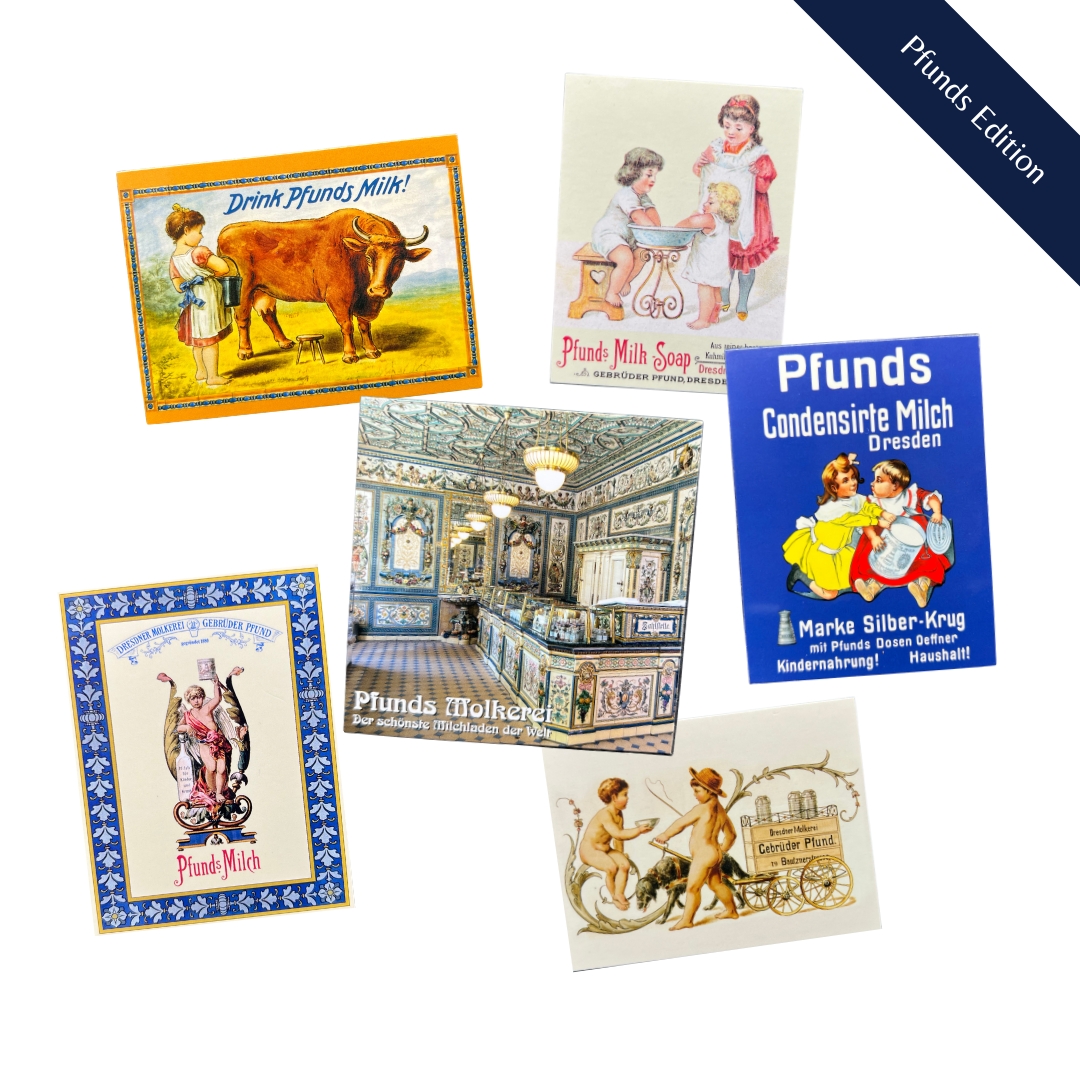 vollständiges Magnetset mit Motiven aus dem historischen Milchladen, bestehend aus 6 Magneten