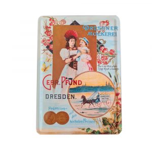 Blechpostkarte - Frau mit Kind