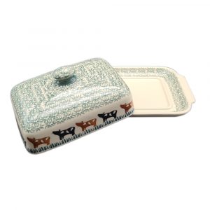 Bunzlauer Butterdose (groß) im grünen Pfunds Dekor