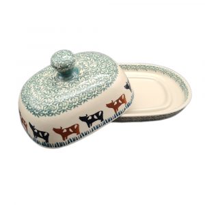 Bunzlauer Butterdose (mittel) im grünen Pfunds Dekor