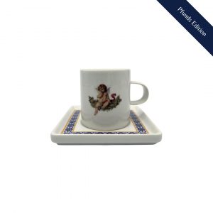 Espressotasse mit Untertasse verziert mit dem Motiv 'Engel auf Girlande'