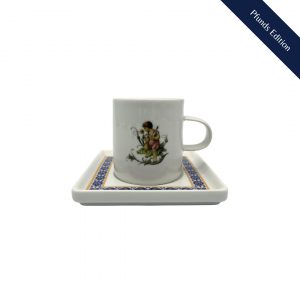 Espressotasse mit Untertasse verziert mit dem Motiv 'Milchjunge'